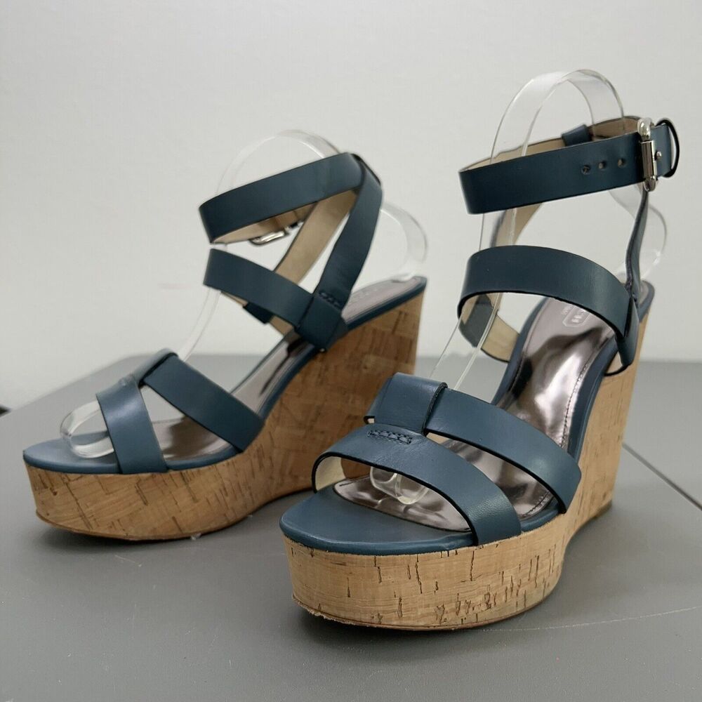 Coach Charla Vachetta Women 9 B Blue Ankle Strap Platform Strappy